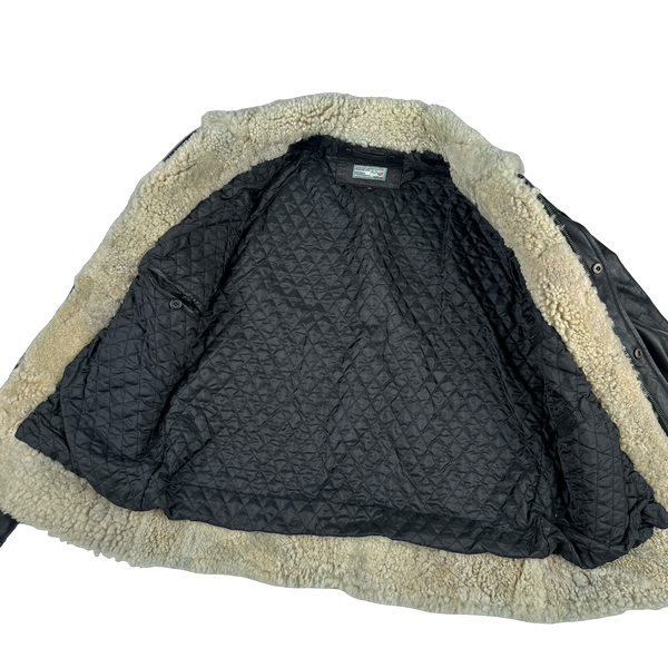 Armani Jeans 2000's Shearling Collared Multi Pocket Leather Jacket - Medium