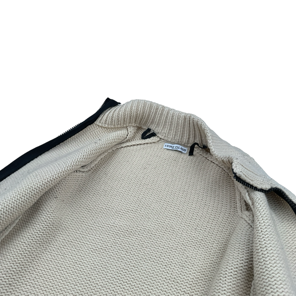 Stone Island 2004 Cream Cotton Heavyweight Knit Jumper - Small