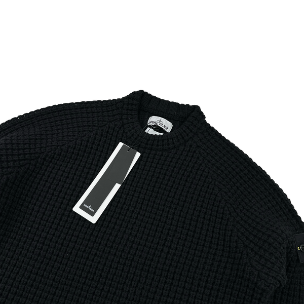 Stone Island X Dover Street Market 2023 Black Thick Wool Printed Crewneck Jumper - Medium & Large