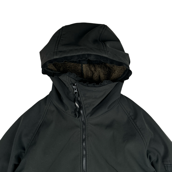 CP Company Black Teddy Fleece Lined Lens Viewer Hooded Jacket - Small