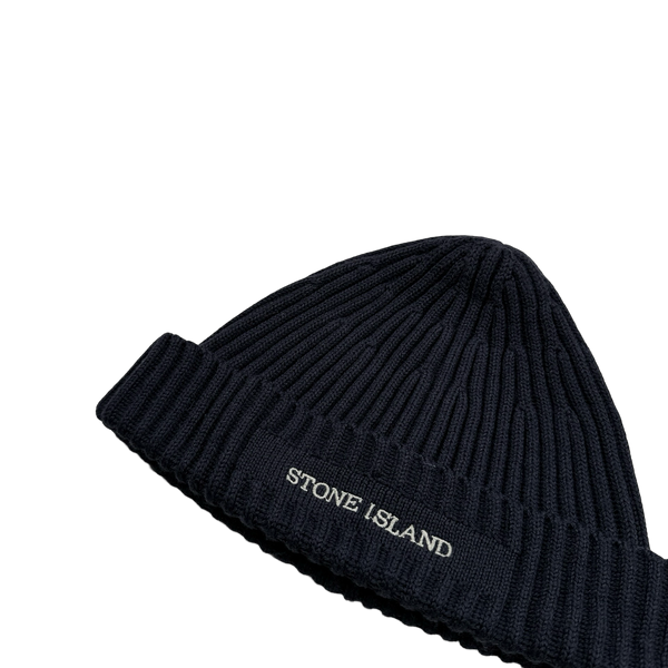 Stone Island 2005 Navy Wool Spellout Beanie