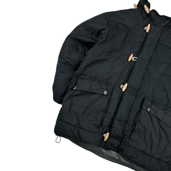 Stone Island 1999 Black Vintage Waxed Cotton Long Puffer Parka Jacket - XXL