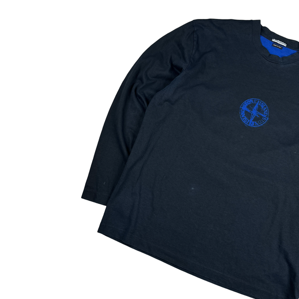 Stone Island Italy 2005 Navy Compass Spellout Longsleeve T shirt - XXL