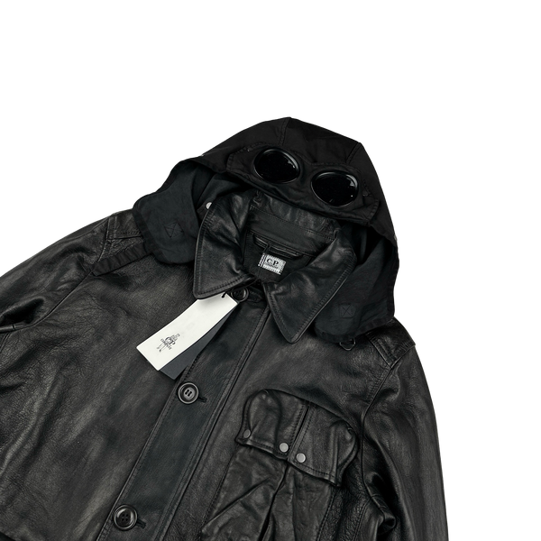 CP Company Black Mille Miglia Leather Goggle Jacket - Large
