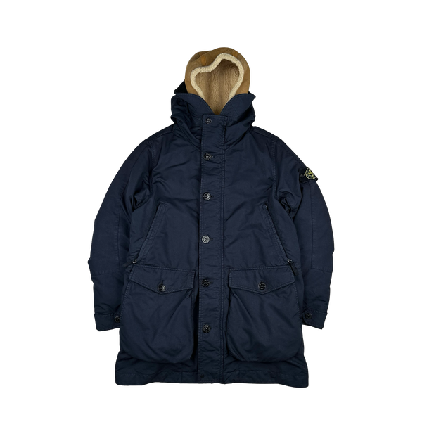 Stone Island 2015 Navy David TC Shearling Hood Down Lined Winter Jacket - Medium