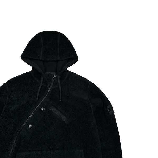 Stone Island 2017 Black Teddy Fleece Shadow Project Hoodie - Large