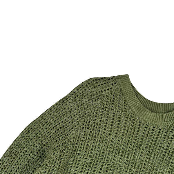 Stone Island 2022 Green Thick Woven Knit Crewneck Jumper - Large