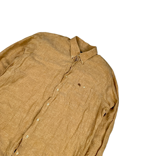 Burberry Orange Linen Emblem Buttoned Shirt - XL