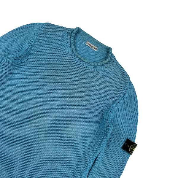 Stone Island 1990s Blue Cotton Knit Vintage Roll Neck Jumper - XL