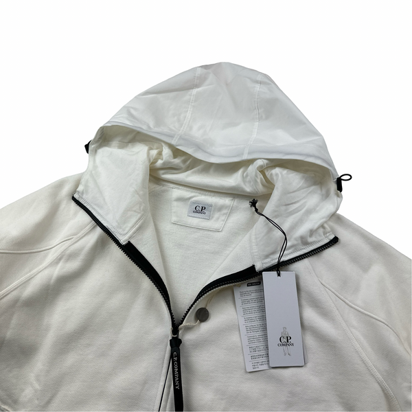 CP Company White Raised Diagonal Fleece Nylon Hooded Jumper - XXL