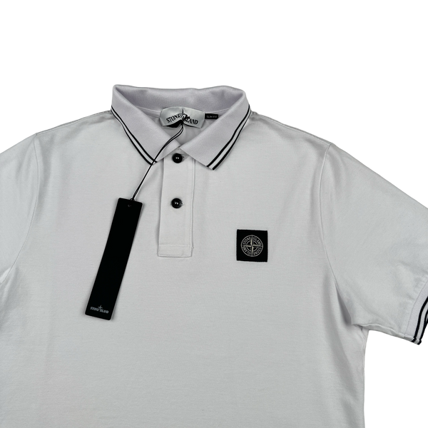 Stone Island 2025 White Cotton Polo Shirt - Small