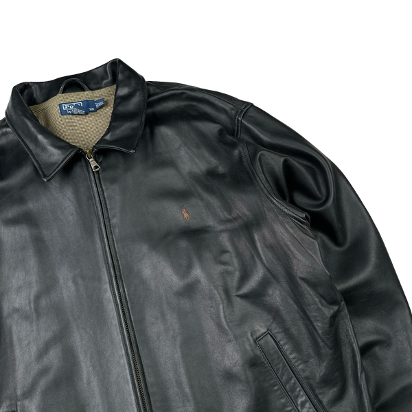 Ralph Lauren Black Heavyweight Leather Jacket - XXL