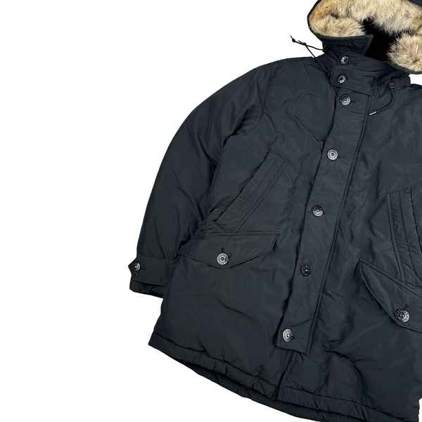 Stone Island 2014 Black Micro Reps Down Filled Fur Trim Parka - Medium