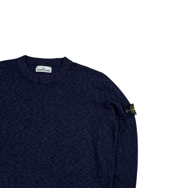 Stone Island Blue Marl Knit Crewneck Jumper - Large