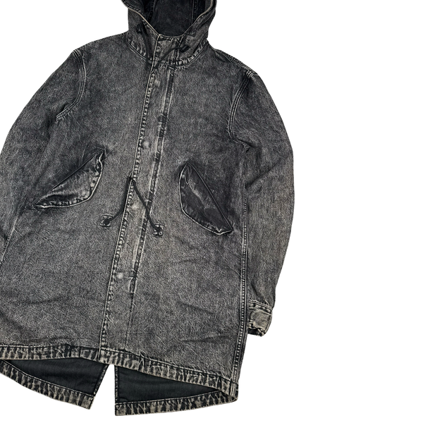 Levis x Patta Grey Dark Wash Long Denim Fishtail Parka Jacket - Medium