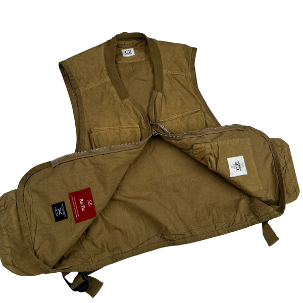 CP Company Brown Ba-Tic Waxed Cotton Utility Vest - Small