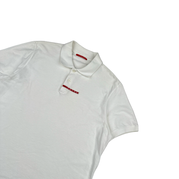Prada White Centre Spellout Cotton Polo Shirt - XL
