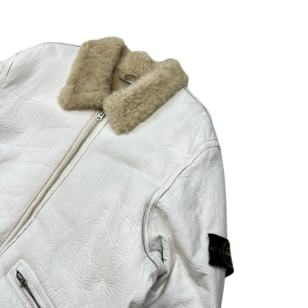 Stone Island 2005 Hand Painted Leather Shearling Jacket - XXL