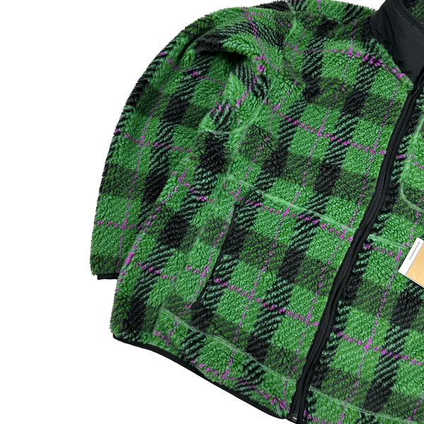 North Face Wool Thick Fleece Green Checked Jumper Jacket - XL