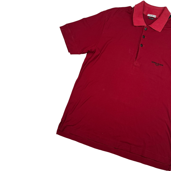 Stone Island 2005 Rare Red Organic Embroidered Spellout Polo - XL