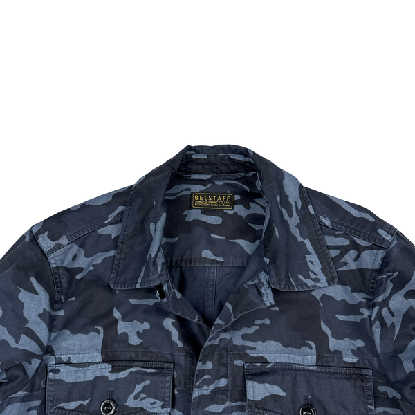 Belstaff Navy Camo Multi Pocket Cotton Collared Zipped Overshirt - Medium