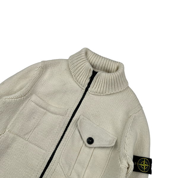 Stone Island 2021 Cream Wool Blend President Knit Zipped Jumper - Medium