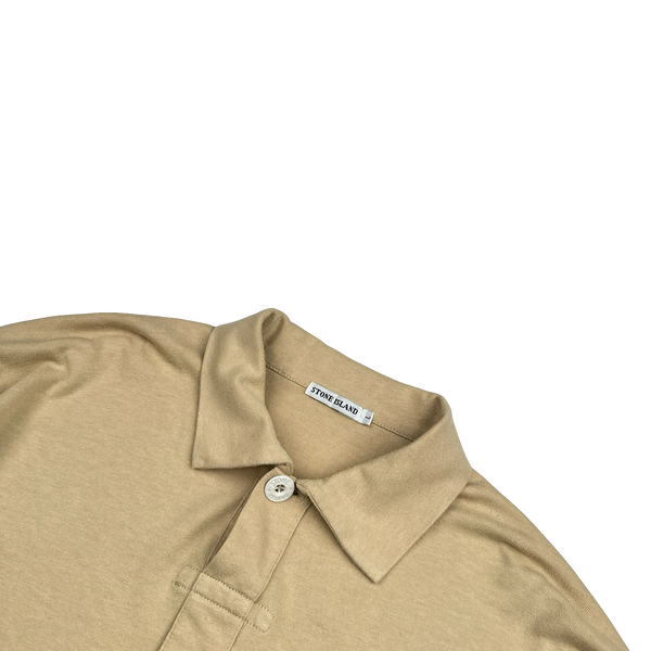 Stone Island Vintage 2001 Sand Spellout Cotton Longsleeve Polo - Large