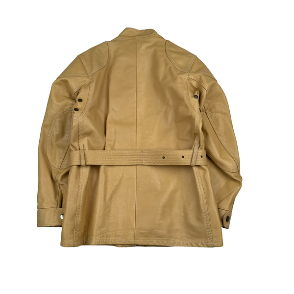 Belstaff Cream Multi Pocket Field Leather Zipped Heavyweight Jacket - Small