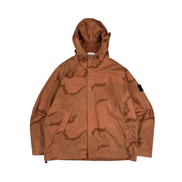 Stone Island Supreme 2019 Orange Brushed Cotton Camo Riot Mask Jacket - Medium