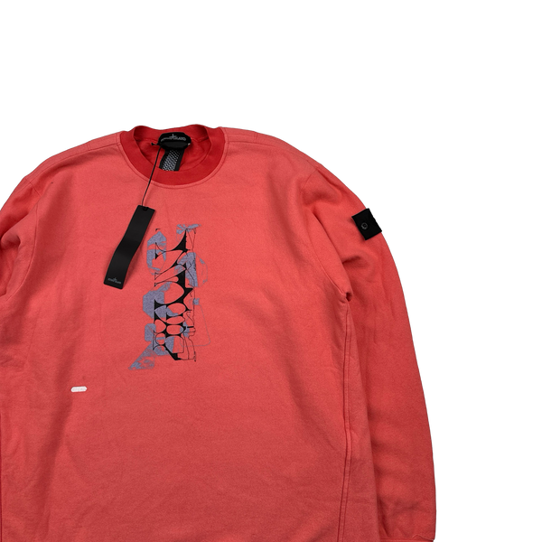 Stone Island 2022 Shadow Project Coral Graphic Print Soft Cotton Crewneck - Small