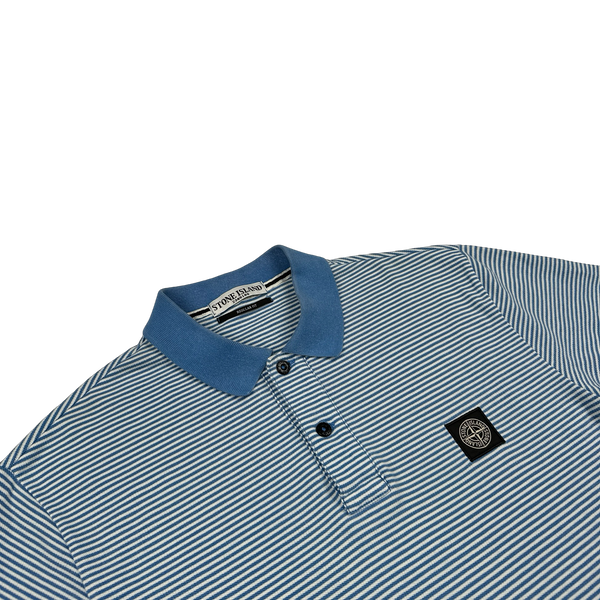 Stone Island 2012 Blue Striped Patch Cotton Short Sleeve Polo - XL