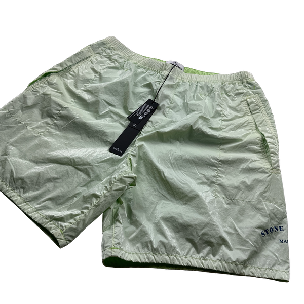 Stone Island 2023 Green Prismatico Ripstop Reflective Spellout Shorts - 34",32",30"