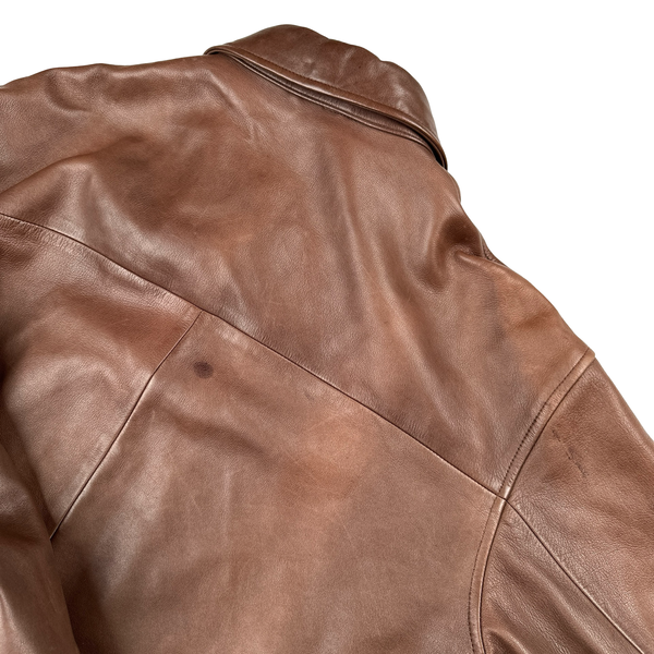 Ralph Lauren Brown Collared Lambskin Leather Jacket - Large