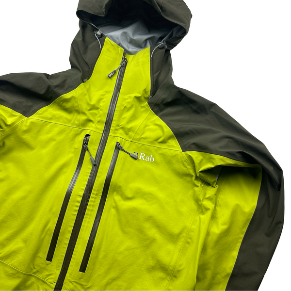 RAB Dark Green/Neon Yellow Neo Zipped Waterproof Rain Jacket - Small