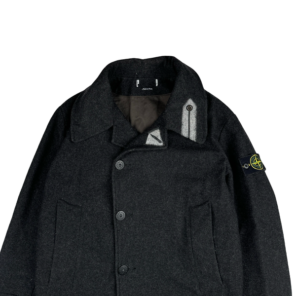 Stone Island 2000 Grey Vintage Wool Blazer Duffle Coat  - Large