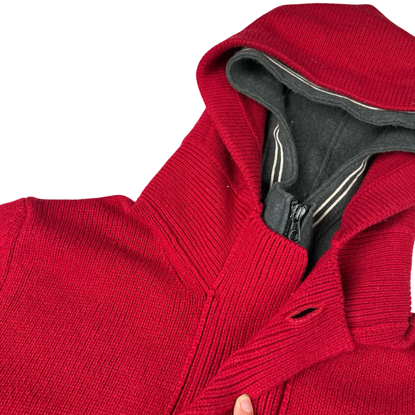 Stone Island 2009 Red Lined Hood Zipped Wool Knit - XXL