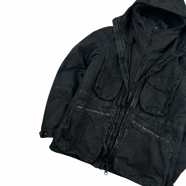 CP Company Black Ba-Tic Waxed Removable Liner Multi Pocket Jacket - XS