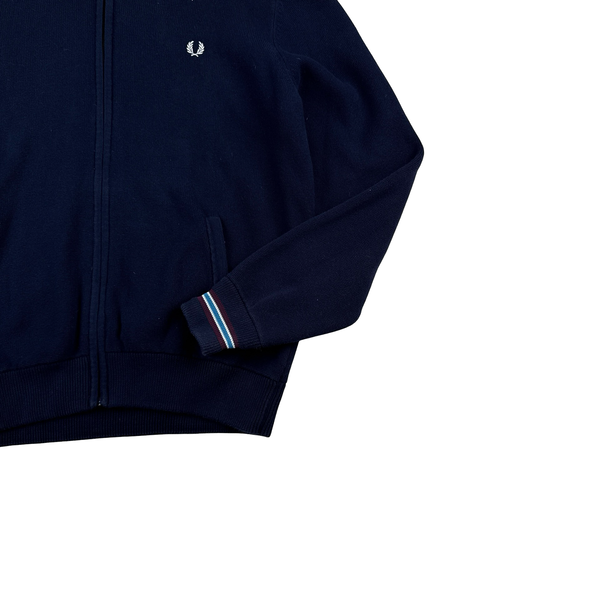 Fred Perry Navy Zipped Collared Knit Jumper - Large