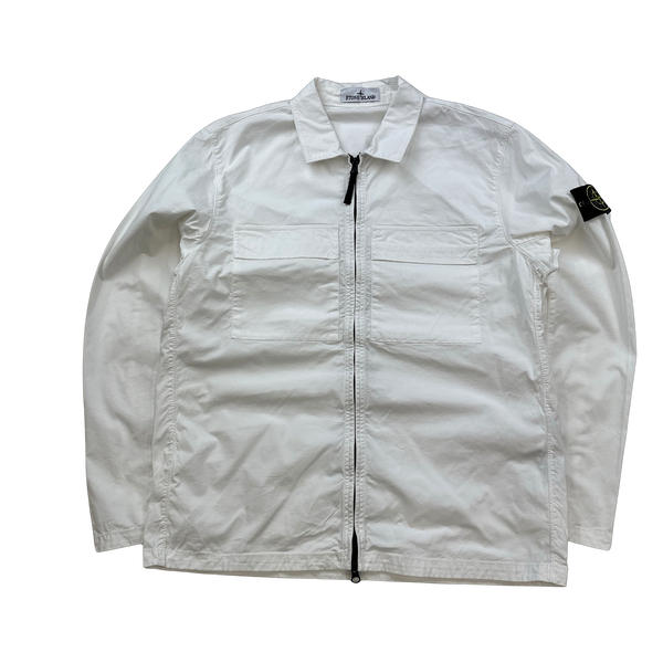 Stone Island 2023 White Supima Cotton Twill Zipped Overshirt - Large