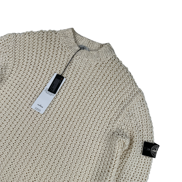 Stone Island 2025 UV-REACTIVE Heavyweight Yarn Knit White/Pink Jumper - Large