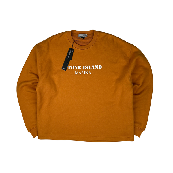 Stone Island Marina 2023 Orange Spellout Crewneck Jumper - Large
