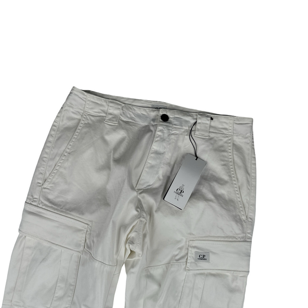 CP Company White Stretch Ergonomic Fit Cargo Trousers - Medium