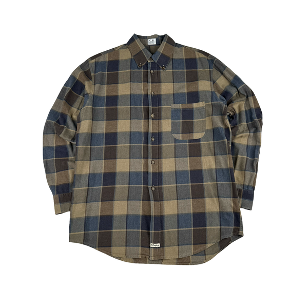 CP Company Brown Blue Squared Cotton Shirt - Large