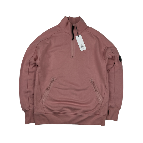 CP Company Pink Cotton Lens Viewer Quarter Zip Pullover - Medium