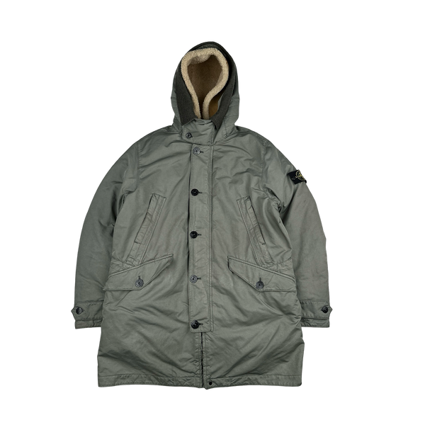 Stone Island 2015 Grey David TC Shearling Hood Down Lined Winter Jacket - XL