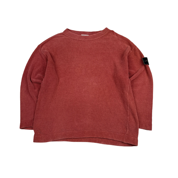 Stone Island Vintage Carmine Red Green Edge Wool Blend Jumper - Large