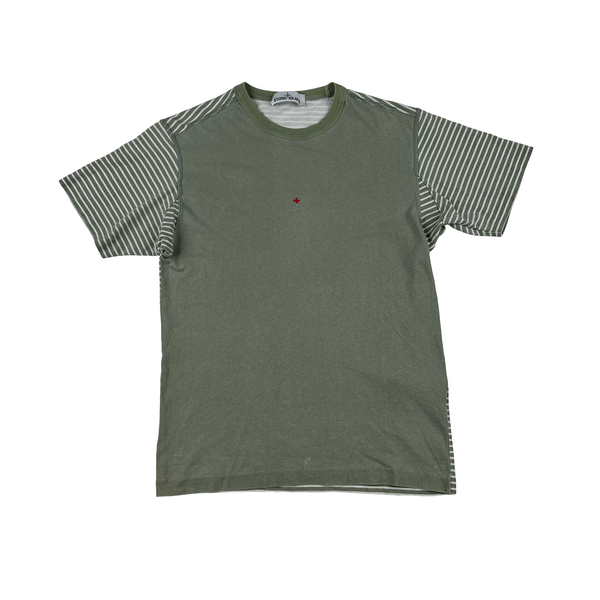 Stone Island 2019 Green Striped Marina Spellout T Shirt - Small