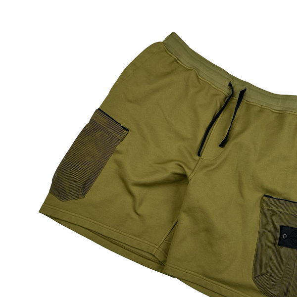 Stone Island 2021 Shadow Project Olive Green Garment Dyed Mesh Cargo Pocket Shorts - XL