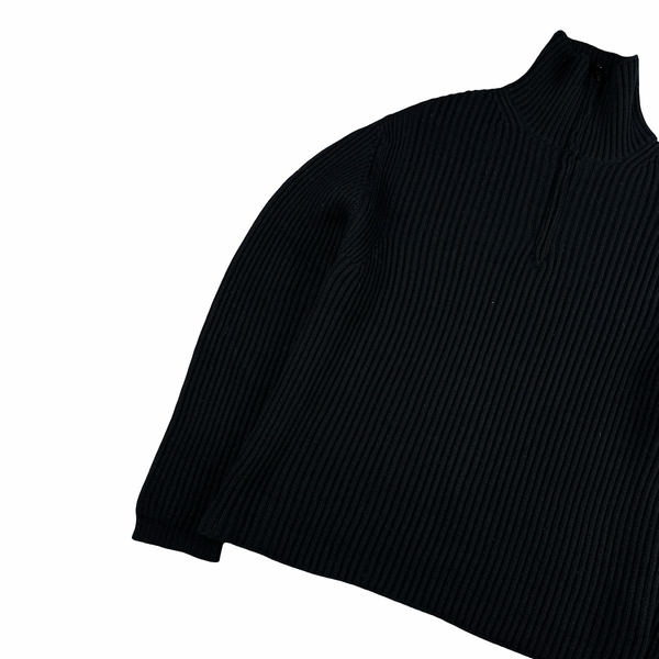 Stone Island 2001 Black Lana Wool Vintage Ribbed High Neck Jumper - Large
