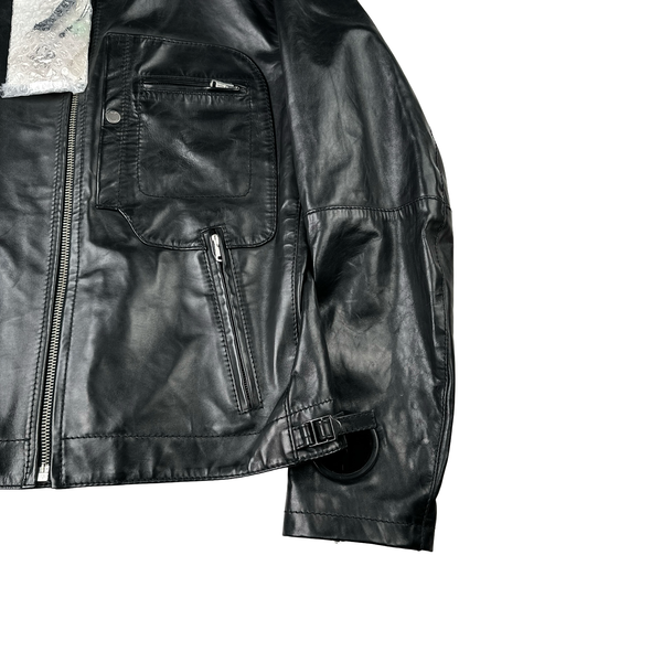 CP Company 2007 Black Zipped Vintage Real Leather Jacket - XXL